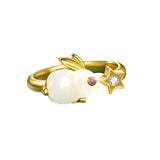 Atmospheric Gold-plated Flowers Hetian Jade Ring