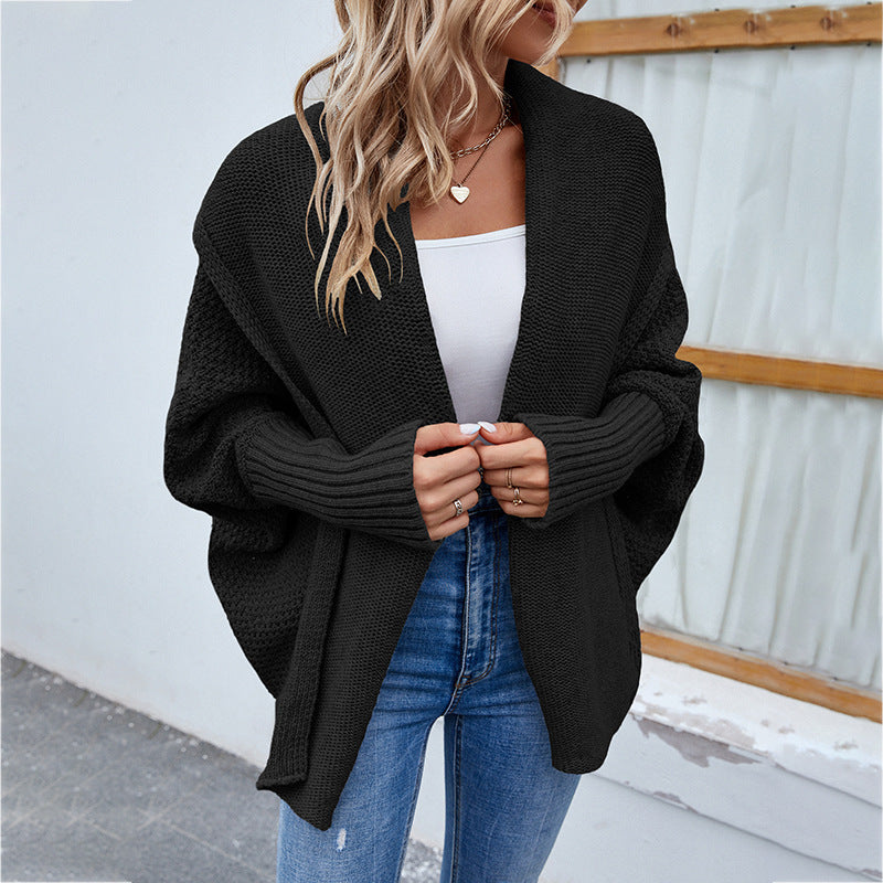 New Loose Knitted Sweater Solid Color Bat Sleeve