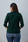 Casual Regular Sleeves Solid Women Dark Green Top