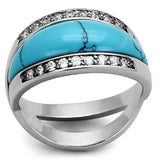 LOA882 - Rhodium Brass Ring with Synthetic Turquoise in Sea Blue