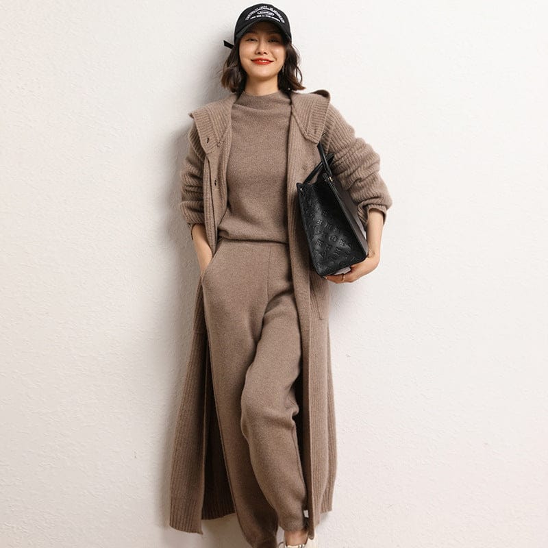 Long Below Knee Thickening Hooded Sweater Horn Button Trench Coat - MyStylz