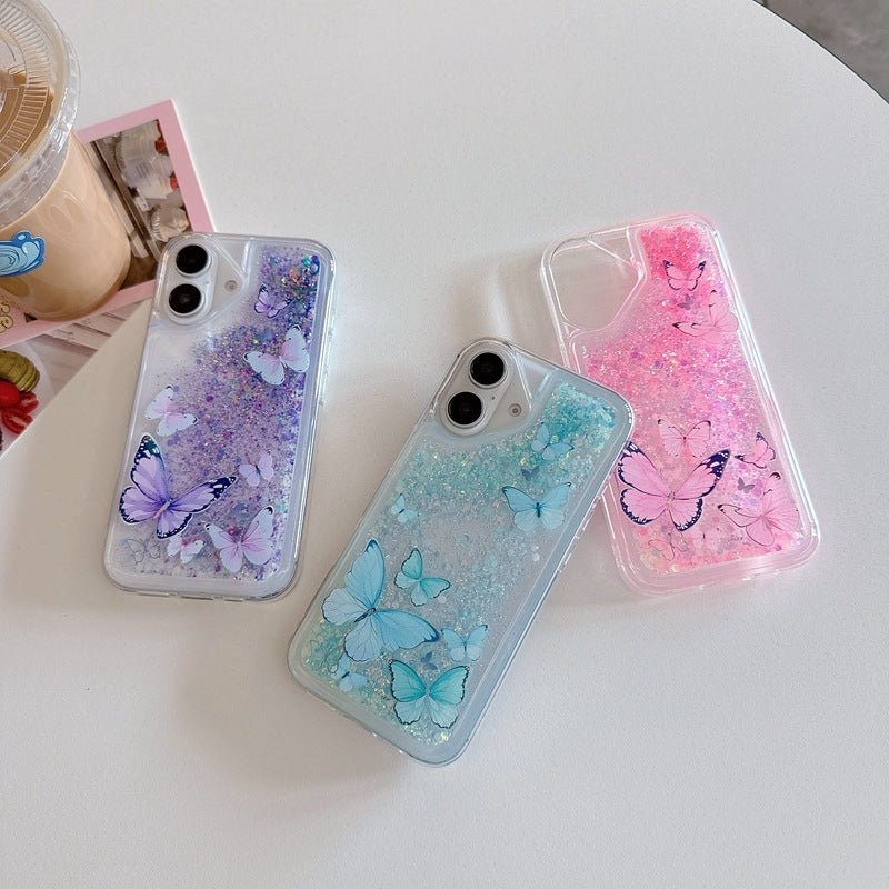 Luminous Butterfly Glitter Liquid Mobile Phone Protective Case - MyStylz