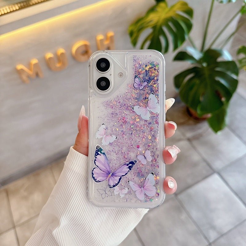 Luminous Butterfly Glitter Liquid Mobile Phone Protective Case - MyStylz