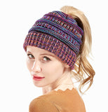 Mixed Color Knitted Wool Hat Ladies Non - labeled Ponytail Hat - MyStylz