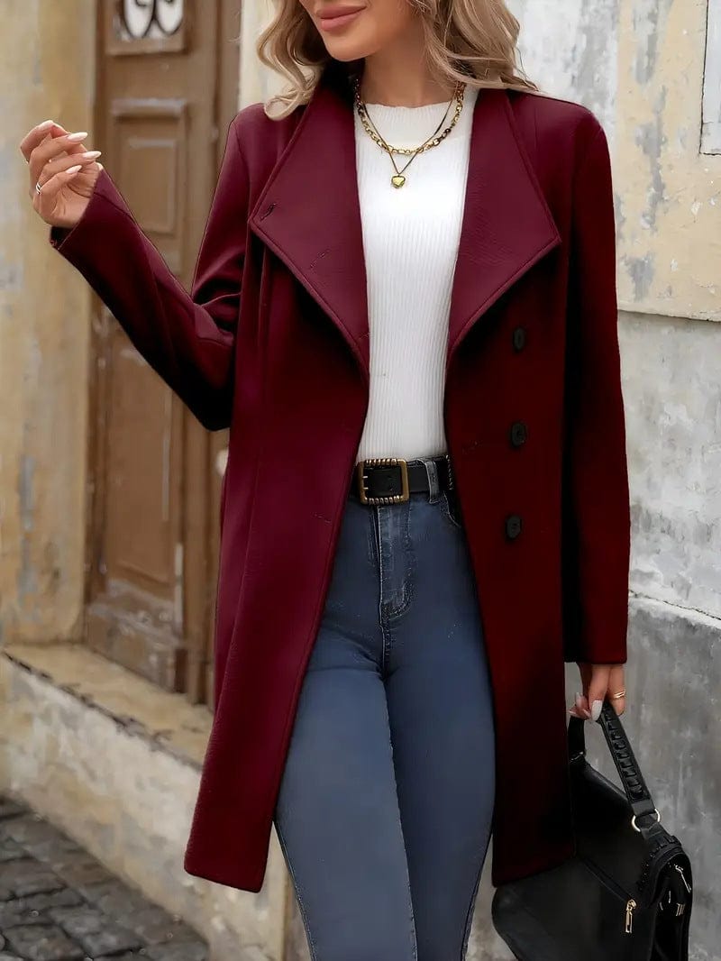 Single - breasted Button - up Tie - neck Stand Collar Warm Woolen Coat, Woolen Trench Coat Jacket - MyStylz