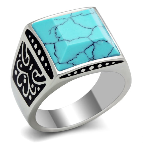 TK304 - High polished (no plating) Stainless Steel Ring with Synthetic