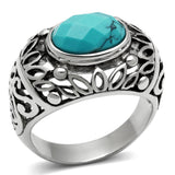 TK498 - High polished (no plating) Stainless Steel Ring with Synthetic