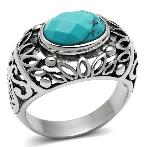 TK498 - High polished (no plating) Stainless Steel Ring with Synthetic