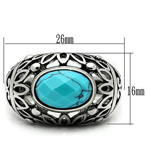 TK498 - High polished (no plating) Stainless Steel Ring with Synthetic