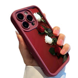 Wine Red White Rose Printed Silicone Phone Case - MyStylz