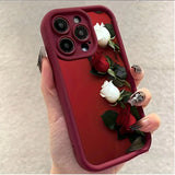 Wine Red White Rose Printed Silicone Phone Case - MyStylz