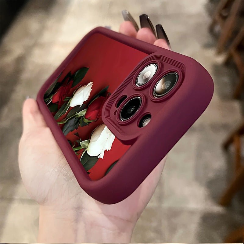 Wine Red White Rose Printed Silicone Phone Case - MyStylz