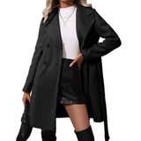 Women's Elegant Lace - up Solid Color Slim - fit Woolen Coat - MyStylz
