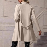 Women's Elegant Lace - up Solid Color Slim - fit Woolen Coat - MyStylz