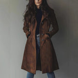 Women's Lapel Suede Long Trench Coat - MyStylz