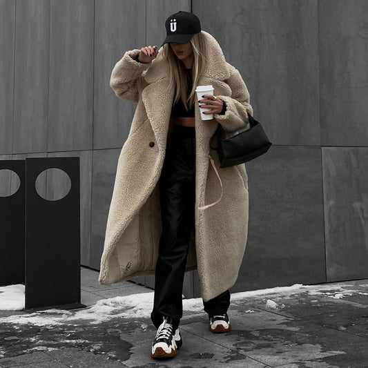 Women's Polyester Long Button Cashmere Coat - MyStylz